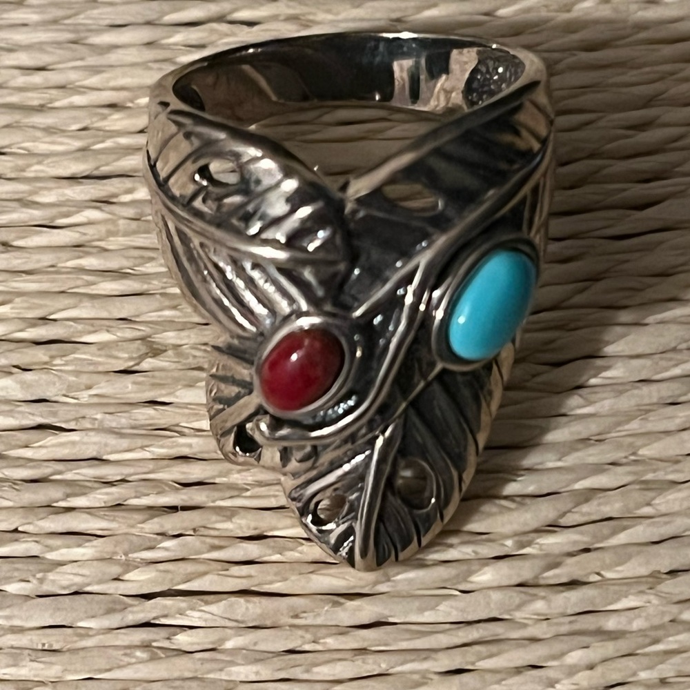 STERLING SILVER, GENUINE TURQUOISE CORAL NAVAJO PRE-LOVED  AUTHENTIC RING